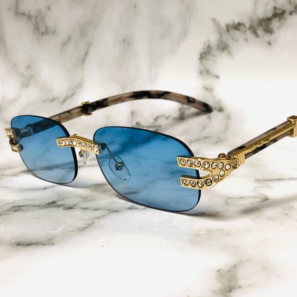 Men Women Sunglasses Blue Lens Fashion Diamond Retro‎ Classic Hip Hop Lentes New - Picture 1 of 5